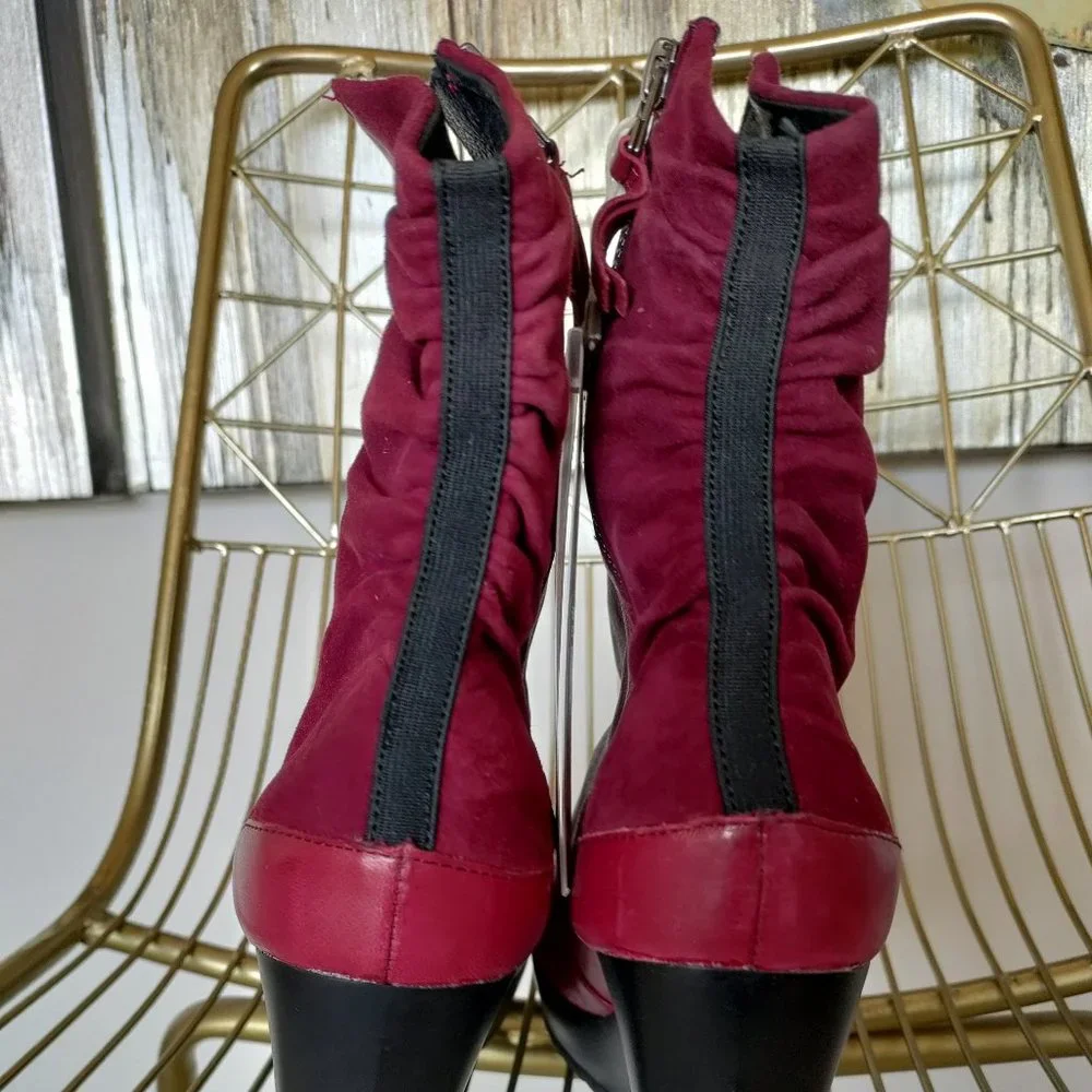 NIB $670 Adidas Slvr burgundy red leather boots.‎  US 8